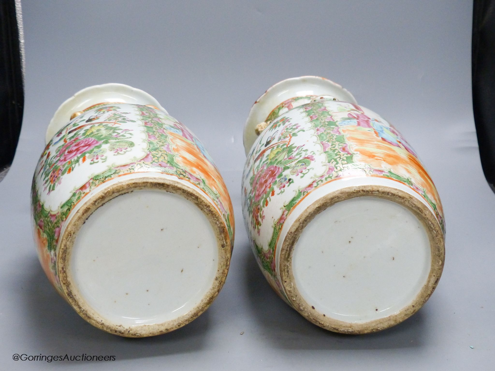 A pair of 19th century Chinese famille rose vases, height 36cm